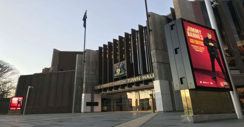 Christchurch Town hall with large digital sign